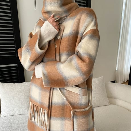 Check Layered Wool Coat｜チェックレイヤードウールロングコート（2color）　 HA1049