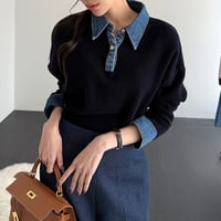 Denim Collar Knit Top｜デニム襟レイヤードニットトップス　HB1057