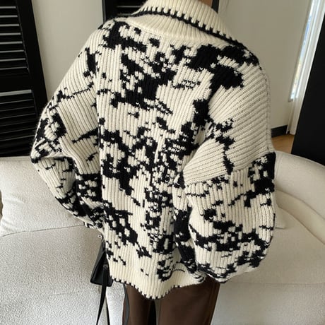Jacquard High Neck Knit Cardigan｜ジャカード編みハイネックニットカーディガン（2color）　HA1050