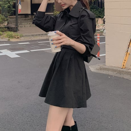 Trench Flare Mini Dress｜トレンチフレアミニワンピース（2color）　HE1010