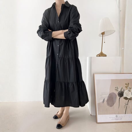 Tiered Shirt Onepiece｜ティアードシャツワンピース（3color）　HE1007