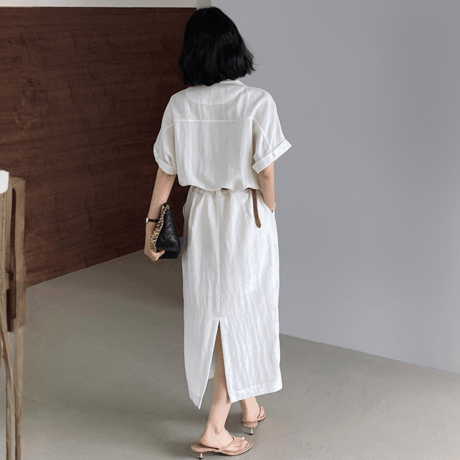 linen belt shirt onepiece｜ソフトリネンベルト付きシャツワンピース　HE1011