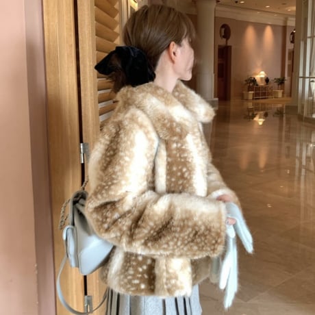 Banbi Faux Fur Short Coat｜バンビ柄フェイクファーショートコート　HA1058