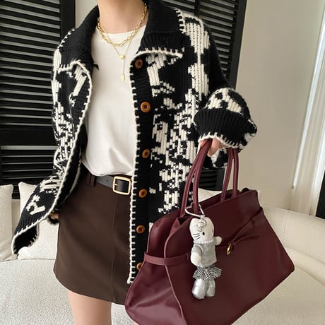Jacquard High Neck Knit Cardigan｜ジャカード編みハイネックニットカーディガン（2color）　HA1050