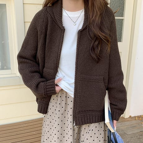 Chunky Knit Relax Zip Cardigan｜チャンキーニットリラックスジップカーディガン（4color）　 HA1026