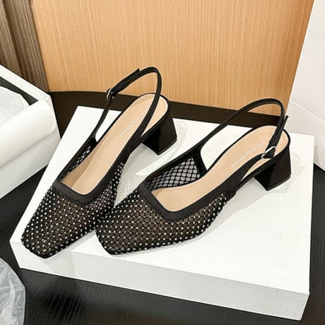 mesh sparkle slingback heel｜メッシュスパークルスリングバックヒール（3color）　HG1031
