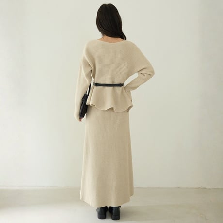 Rib Knit Peplum Set｜ペプラムニットトップス＆スカートセットアップ（2color）　HF1019
