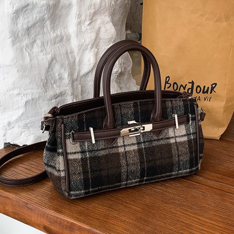 Warm Check Mini Hand Bag｜ウールチェックミニハンドバッグ（3color）　HH1028