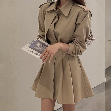 Trench Flare Mini Dress｜トレンチフレアミニワンピース（2color）　HE1010
