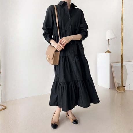 Tiered Shirt Onepiece｜ティアードシャツワンピース（3color）　HE1007