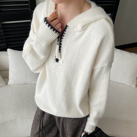 Soft Half Zip Knit Hoodie｜ハーフジップニットフーディ（2color）　HB1036