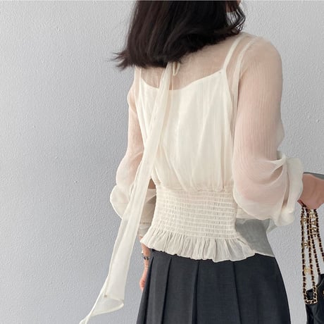 misty sheer ribbon blouse｜ミスティシアーリボンブラウス（2color）　HB1090