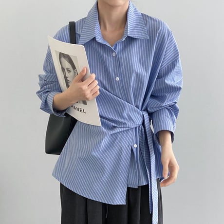 stripe wrap shirt blouse｜ストライプラップシャツブラウス　HB1085