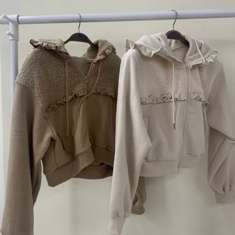 Fleece Sweat Set｜フリルボア切替スウェットセット（2color）　HF1005
