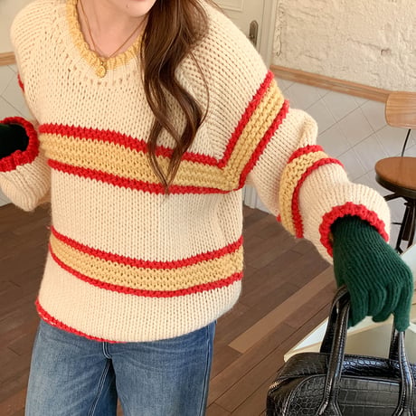 Chunky Stripe Knit｜チャンキーストライプニット（4color）　HB1005