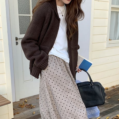 Chunky Knit Relax Zip Cardigan｜チャンキーニットリラックスジップカーディガン（4color）　 HA1026