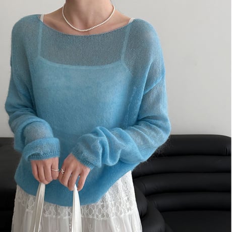 Sheer Mohair Knit｜シアーモヘアオフショルダールーズニット（6color）　HB1076