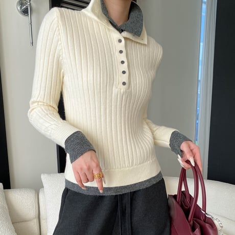 Soft Contrast Rib Knit｜ソフトコントラストリブニット（4color）　 HB1043