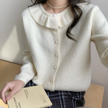Soft Frill Knit Cardigan｜フリルカラーニットカーディガン（2color）　HA1055