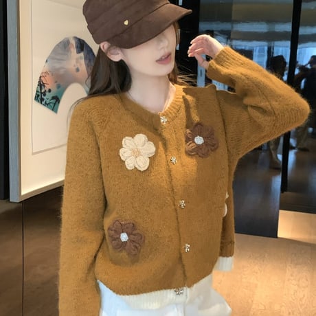 Flower Motif Knit Cardigan｜フラワーモチーフニットカーディガン（4color）　HA1053