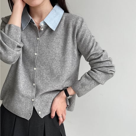 Fake Layered Knit Cardigan｜フェイクレイヤードニットカーディガン（3color）　HA1068