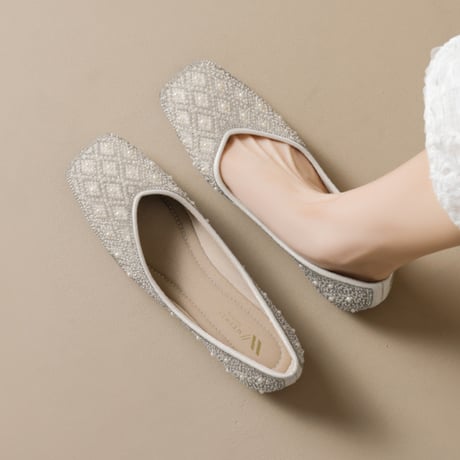 Beaded Flat Pumps｜ビジューフラットパンプス　HG1023