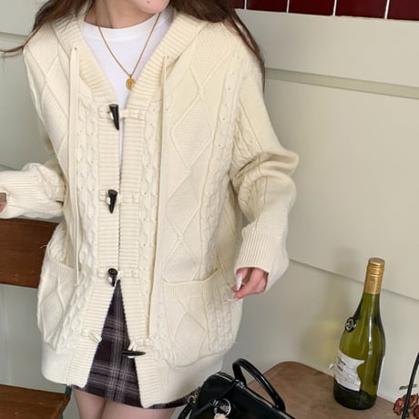 Hooded Duffle Knit Cardigan｜フードダッフルニットカーディガン（4color）　 HA1029