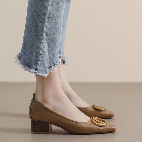 Chunky Buckle Pumps｜バックルチャンキーヒールパンプス（2color）　HG1018