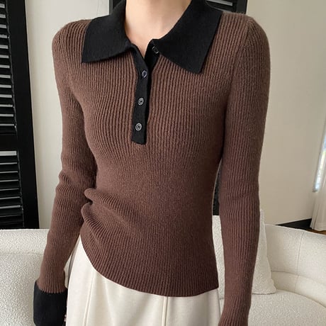 Soft Rib Polo Knit｜ ソフトリブポロカラーニットトップス （4color）　 HB1042