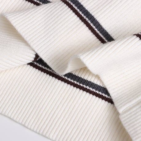 Button Stripe Rib Knit Top｜ボタンデザインストライプリブニットトップス（2color）　HB1050