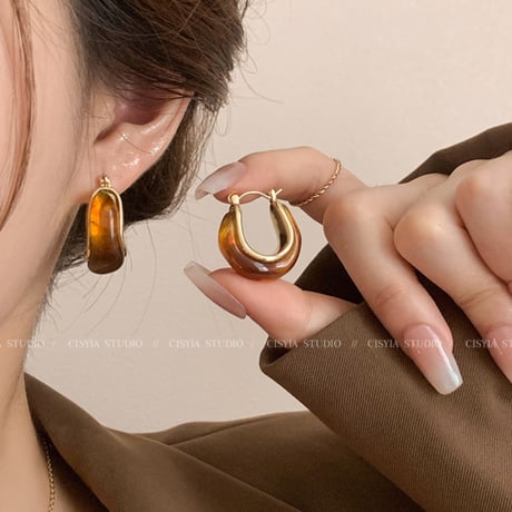 Amber Hoop Earrings｜アンバーフープピアス　HI1028