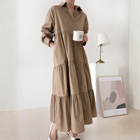 Tiered Shirt Onepiece｜ティアードシャツワンピース（3color）　HE1007