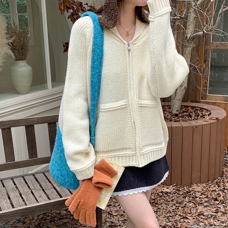 Chunky Knit Relax Zip Cardigan｜チャンキーニットリラックスジップカーディガン（4color）　 HA1026
