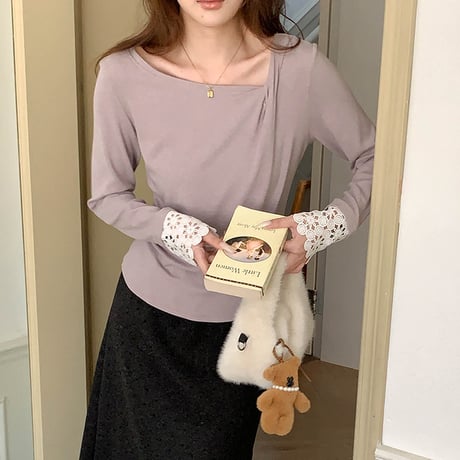 Lace Cuff Asymmetry Top｜レースカフス非対称トップス（4color）　HB1063