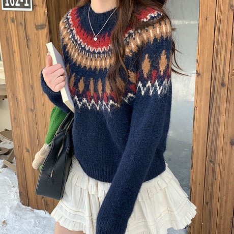 Nordic Pattern Cozy Knit｜ノルディックパターンコージーニット（2color）　HB1019