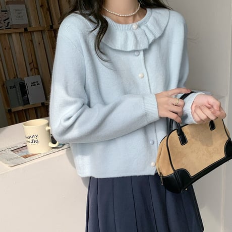 Soft Frill Knit Cardigan｜フリルカラーニットカーディガン（2color）　HA1055