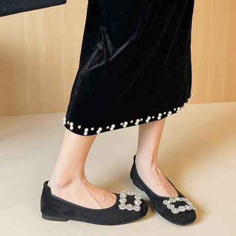 Crystal Buckle Flat Shoes｜クリスタルバックルフラットシューズ（2color）　 HG1019