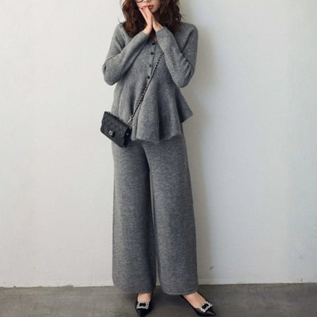 Knit Peplum Set｜フリルペプラムニットセットアップ（3color）　HF1010