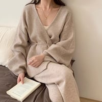 Wrap Knit Setup｜ウエストリボンラップニットセットアップ（3color）　HF1003