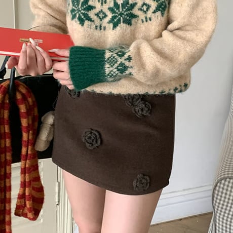 3D Floral High-Waist Mini Skirt｜3Dフローラルハイウエストミニスカート（2color）　HD1003