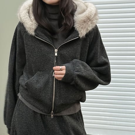 Fluffy Hood Setup｜フードファー裏起毛セットアップ（2color）　HF1008