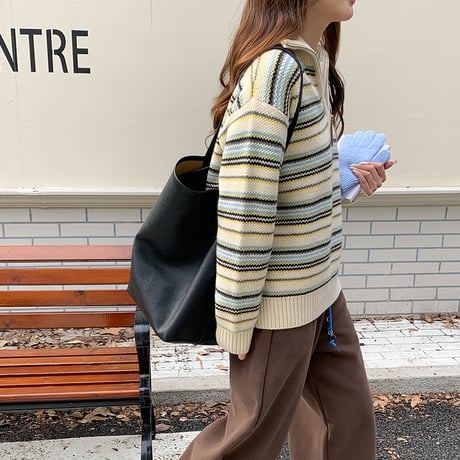 Stripe Half-Zip Knit Sweater｜ストライプハーフジップニットセーター（4color）　HB1016