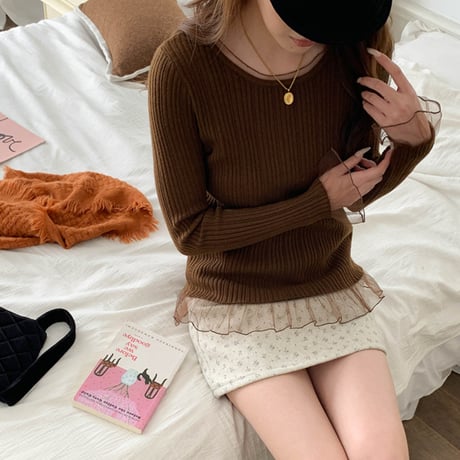 Rib Mesh Knit｜リブメッシュ切替ニットトップス（4color）　HB1064