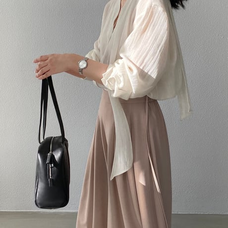 sheer chiffon tie blouse｜シアーシフォンタイブラウス（2color）　HB1086