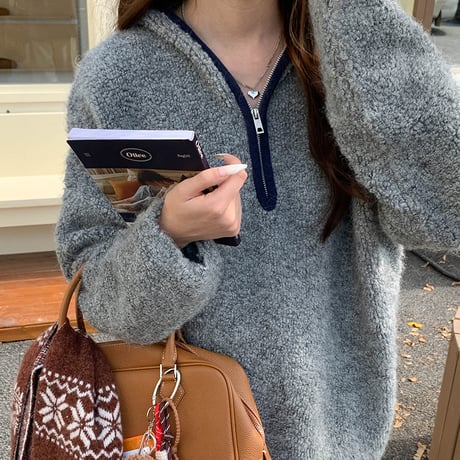 Half Zip Fleece Knit Hoodie｜ハーフジップフリースニットフーディ（4color）　HB1014