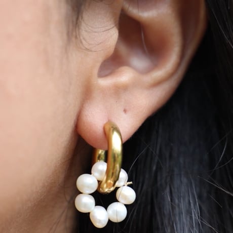 asymmetry pearl hoop pierce　SH1108
