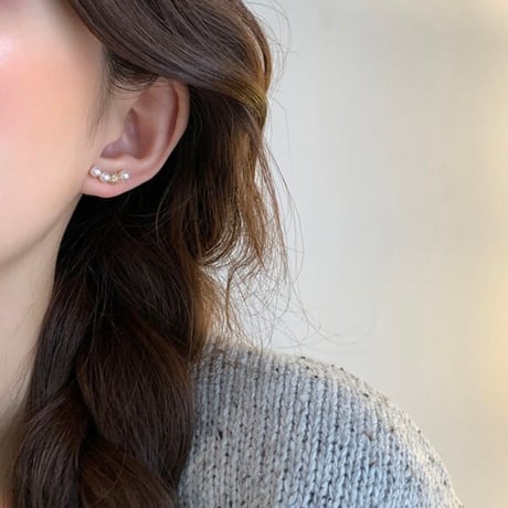 luminous bead pave line stud earrings　SH1102