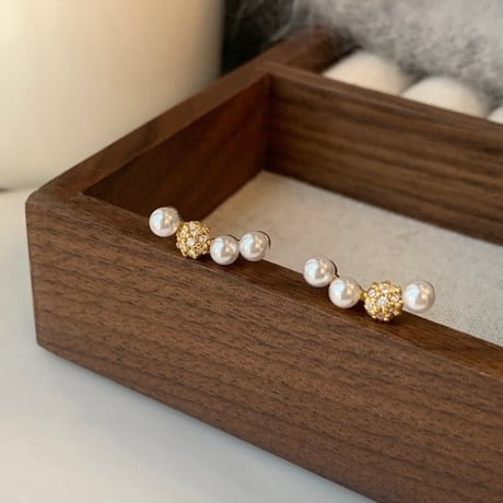 luminous bead pave line stud earrings　SH1102