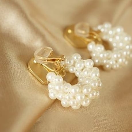 pearl cluster hoop earrings & pierce　SH1115