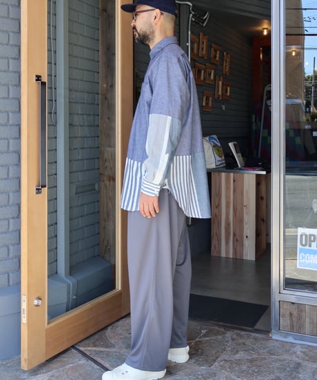 〈ENGINEERED GARMENTS〉Combo Spread Collar Shirt - Stripe Cotton Chambray / Blue x White